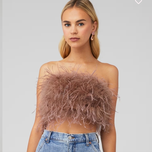 Lamarque Zaina Strapless Ostrich Feather Top - Doeskin color - Picture 2 of 9